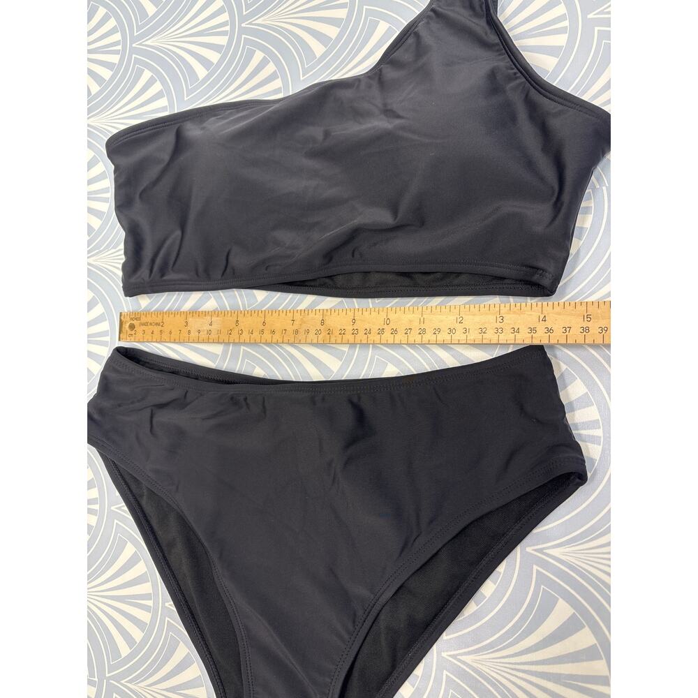 New women high-leg one-shoulder bikini set two piece swimsuit X-Large Black - Picture 4 of 7